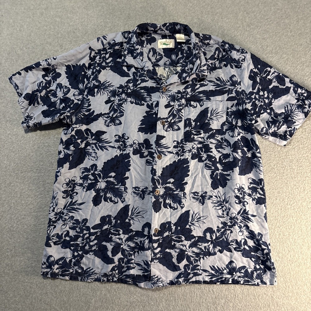 Good‎ Life 100% Silk Men's Hawaiian Shirt Blue Button Up Sz XL Short Sleeve